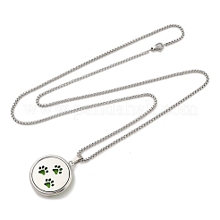 316 Surgical Stainless Steel Aromatherapy Diffuser Perfume Hollow Flat Round Pendant Box Chain Necklaces&nbsp;NJEW-R016-01P-05