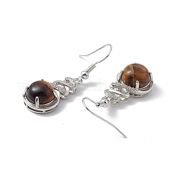 Natural Tiger Eye Gourd Dangle Earrings with Crystal Rhinestone&nbsp;EJEW-A092-04P-08