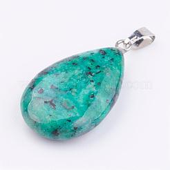 天然＆合成混合原石のペンダント  真鍮の留め金付き  ティアドロップ  ミックスカラー  28x17x5mm  穴：6x2mm  12個/箱&nbsp;G-S045-9-B