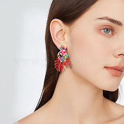 3 Pairs 3 Colors Flower & Leaf Rhinestone Dangle Stud Earrings&nbsp;EJEW-FI0003-21
