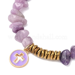 Natural Amethyst & Electroplate Non-magnetic Synthetic Hematite Chip Beaded Bracelets&nbsp;BJEW-JB12342-03