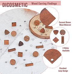 20 Pairs 4 Style Flat Round & Rhombus & Triangle & Rectangle Wood Stud Earring Findings&nbsp;DIY-DC0002-86