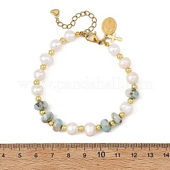 Rondelle Natural Larimar and Potato Natural Cultured Freshwater Pearl Beaded Bracelets&nbsp;BJEW-JB14435