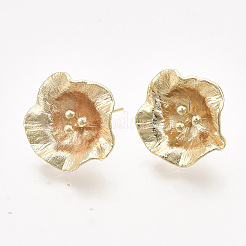 真鍮製スタッドピアスパーツ  カン付き  18KGP本金メッキ  ニッケルフリー  花  18~19x18~19mm  穴：1.4mm  ピン：0.8mm&nbsp;X-KK-T038-585G-NF