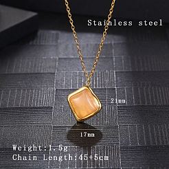 Natural Rose Quartz Rhombus Pendant Necklace with Brass Chains&nbsp;LS-VW7781-1