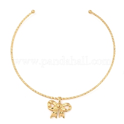 304ステンレススチール製蝶結びペンダントオープンチョーカーネックレス（女性用）  18KGP本金メッキ  内径：5.08インチ（12.9cm）  蝶結び：30x30.5mm&nbsp;NJEW-Z046-06G-01