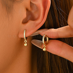 Brass Micro Pave Cubic Zirconia Round Bead Hoop Dangle Earrings for Women&nbsp;XY9518
