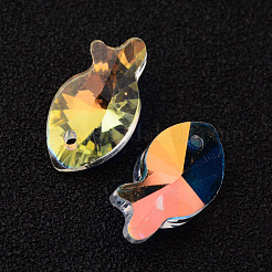魚のファセットk9ガラスペンダント  模造オーストリアのクリスタル  透明  17x9x6mm  穴：1mm&nbsp;EGLA-O006-06