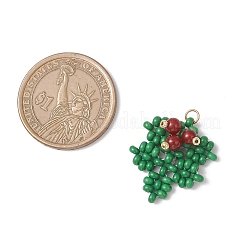 Christmas Handmade Glass Seed Beaded Ilex Aquifolium Leaf Pendants&nbsp;PALLOY-MZ00849