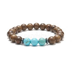 7Pcs 7 Style Natural & Synthetic Mixed Gemstone & Wenge Wood Beaded Stretch Bracelets Set&nbsp;BJEW-JB09157