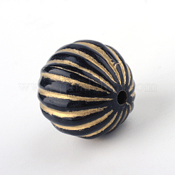 ラウンドメッキアクリルビーズ  ゴールドライン入り  ブラック  16.5x16mm  穴：2mm&nbsp;X-PACR-Q102-143B