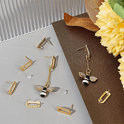16Pcs Brass Rectangle Stud Earring Findings&nbsp;KK-BC0008-51