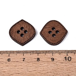 4つ穴の楕円形木製ボタン  染め  サドルブラウン  20x19x2.5mm  穴：2mm&nbsp;BUTT-Q046-11B