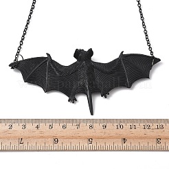 ハロウィン用のゴム製バットペンダント合金アズキチェーンネックレス  ブラック  24.61インチ（62.5cm）&nbsp;NJEW-H075-01EB