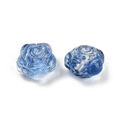 透明ガラスビーズ  花バラ  焼き付け塗料  マリンブルー  11.5x12x8.5mm  穴：1.2mm&nbsp;LS-DGLA-E004-04N