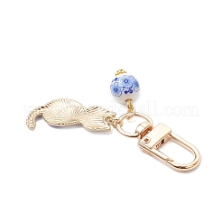 猫合金エナメルペンダント装飾  合金製回転留め金と磁器セラミックビーズ付き  ブルー  64mm&nbsp;HJEW-JM04431