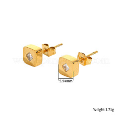 304ステンレススチールとクリアキュービックジルコニアのスタッドピアス  正方形  ゴールドカラー  透明  59.4mm&nbsp;WGB6216-02