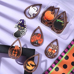 15Pcs 15 Styles Halloween Theme Single Face Printed Aspen Wood Big Pendants&nbsp;WOOD-YW0001-09