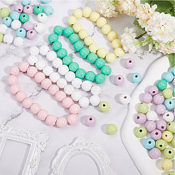 140Pcs 7 Colors Spray Painted Wood European Beads&nbsp;WOOD-GL0001-18