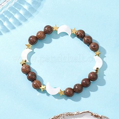 Natural Wenge Wood Round Beads Stretch Bracelets&nbsp;BJEW-JB12587