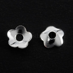 5  - 花弁の真鍮のビードキャップ  ニッケルフリー  長持ちメッキ  ラックめっき  花  銀  4x1mm  穴：1.2mm&nbsp;KK-D063-13S