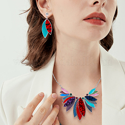 Leaf Alloy with Imitation Leather Pendant Necklace & Stud Dangle Earring&nbsp;SJEW-CL0001-02