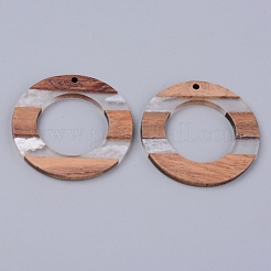 樹脂＆ウォールナットウッドペンダント  ツートン  リング  ホワイトスモーク  39x2~3mm  穴：2mm&nbsp;RESI-R428-02C