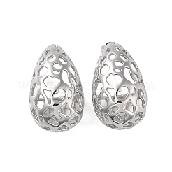 304ステンレススチールイヤリング  ティアドロップ  プラチナ  29.5x18mm&nbsp;LS-EJEW-O004-16P