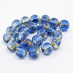 手作りの銀箔ガラスランプワークラウンドビーズ連売り  金粉入り  ドジャーブルー  12mm  穴：2mm  約23個/連  9.84インチ&nbsp;FOIL-L008-01A
