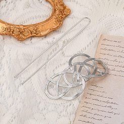 合金の毛が付いています  中空ヘアポニーテールホルダー  DIYヘアスティックアクセサリー用  クロスラウンド  プラチナ  113x16x1.5mm&nbsp;OHAR-C006-05P