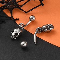 Skull 316 Surgical Stainless Steel Dangle Belly Button Rings&nbsp;EJEW-G416-05AS