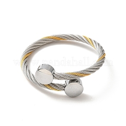 304 Stainless Steel Twist Rope Open Cuff Bangle with Flat Round Beaded for Women&nbsp;BJEW-P283-52