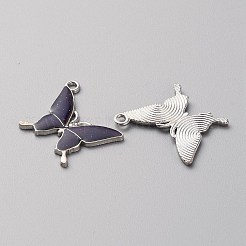 合金エナメルチャーム  ミッドナイトブルーの蝶のチャーム  プラチナ  24x27x2mm  穴：2mm&nbsp;X1-ENAM-TAC0021-25