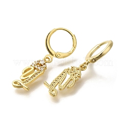 真鍮クリアキュービックジルコニアフープピアス  18KGP本金メッキ  文字y  31.5mm  ペンダント：18.5x8x2mm&nbsp;EJEW-M045-01Y
