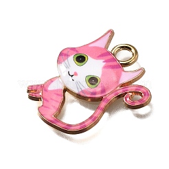 合金エナメルチャーム  ゴールドカラー  かわいい猫のチャーム  ショッキングピンク  24.5x21.5x1.5mm  穴：2.5mm&nbsp;ENAM-S025-02G-04