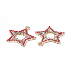 合金ラインストーンペンダント  エナメルスタイル  星のチャーム  ライトゴールド  レッド  24x22x1.5mm  穴：1.8mm&nbsp;FIND-C019-49KCG-02