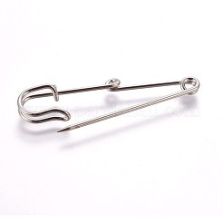 アイアン製ブローチパーツ  キルトピン  プラチナ  56x16x5mm  穴：2mm  ピン：1.5mm&nbsp;IFIN-WH0040-01P