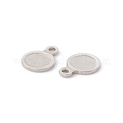変色しない201ステンレススチールチャーム  フラットラウンド  ステンレス鋼色  8x6x0.5mm  穴：1mm&nbsp;STAS-C057-18P