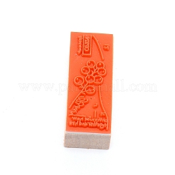 木の切手  ゴム入り  長方形  花柄  55x22x19mm&nbsp;AJEW-WH0018-64I