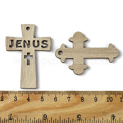 100個の木製ペンダント  クロスチャーム  ベージュ  49~49.5x29~36x2.5mm  穴：1.4~3.3mm  100個/セット&nbsp;X1-WOOD-G020-01