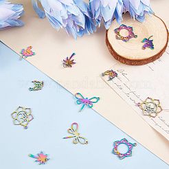 ステンレスペンダント201個  混合図形  レーザー切断  虹色  15~24.5x11.5~21x1mm  穴：1.2~3mm  12個/箱&nbsp;STAS-UN0012-87