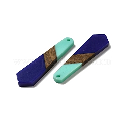 不透明な樹脂とクルミ材のペンダント  六角ネクタイチャーム  インディゴ  49x12x3mm  穴：2mm&nbsp;RESI-D060-B-04