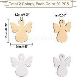40個2色304ステンレススチールチャーム  レーザー切断  天使  ゴールデン·ステンレス鋼色  15x15x1mm  穴：1.2mm  20個/カラー&nbsp;STAS-UN0028-59
