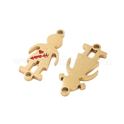 Valentine's Day Ion Plating(IP) 304 Stainless Steel FireBrick Enamel Boy Girl Connector Charms&nbsp;STAS-Z078-16G