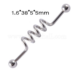 304ステンレススチールロングバーベル軟骨ピアス  ステンレス鋼色  波形  38x5mm  ピン：1.6mm&nbsp;FS-WGA4435-05