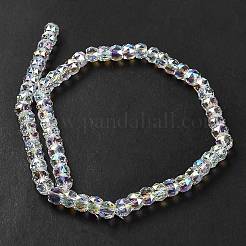透明電気メッキガラスビーズ連売り  半分虹メッキ  多面カット  バレル  透明  8x6mm  穴：1.2mm  約64個/連  14.96''（38センチメートル）&nbsp;EGLA-K071-02C