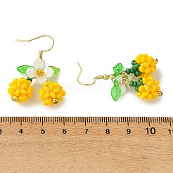 ガラスの種とアクリル製のぶら下がりピアス  花のチャーム  ゴールドカラー  きいろ  42x22mm&nbsp;EJEW-MZ00729-01