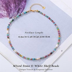 1Pc Rondelle Natural Agate & Pearl & Brass Beaded Necklaces for Women&nbsp;NJEW-SZ0001-69
