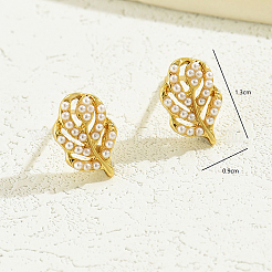 リーフ合金スタッドピアス  模造パールと  18KGP本金メッキ  13x9mm&nbsp;ZZ8862