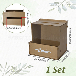 スロット付き木製ウェディングカードボックス  長方形  淡い茶色  25x20x24.5cm&nbsp;CON-WH0112-041